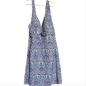 Blue and White Patterned Halter Swim Dress NWT